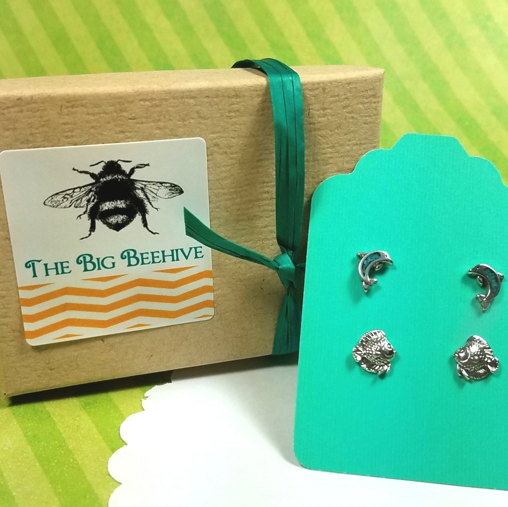 Sterling Silver Dolphin and Angle Fish Earring set
